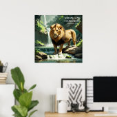 強いライオンの自然の滝の信仰絵画の ポスター (ホームオフィス)