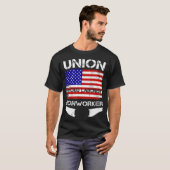 強い労働組合 鉄骨作業員 自豪なアメリカの労働者 手作り焼き Tシャツ (正面フル)