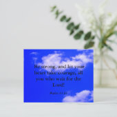 強い勇気の聖書の一節 青空 白い雲 ポストカード (スタンド正面)