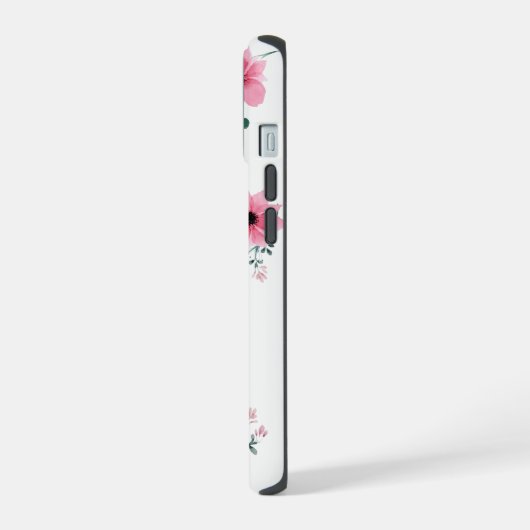 強い女性の名言 水彩 ピンクの花  iPhone 15ケース (左側面)