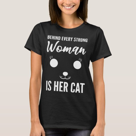 強い女性の猫好き Tシャツ (正面)