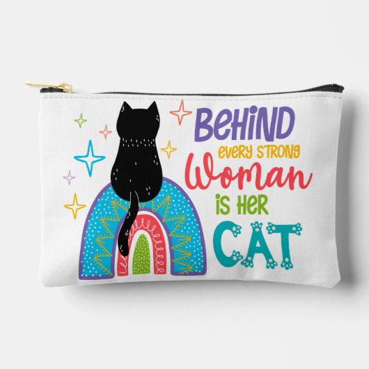 強い女性の背後には彼女の猫がいる アクセサリーポーチ (正面)