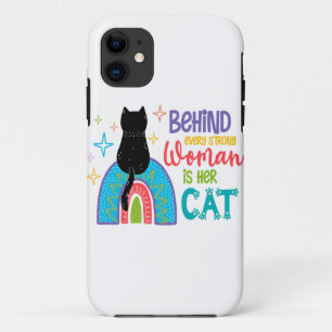 強い女性の背後には彼女の猫がいる iPhone 11 ケース