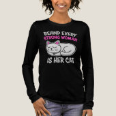 強い女性の背後には必ず猫がいる 面白い引用 トライブレンドＴシャツ (正面)