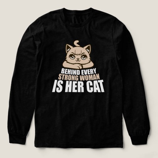 強い女性の背後には猫がいる おかしい引用 トライブレンドＴシャツ (デザイン正面)