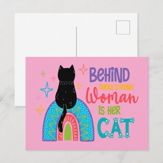 強い女性の背後には猫がいる ポストカード (正面/裏面)