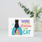 強い女性の背後には猫がいる ポストカード (スタンド正面)