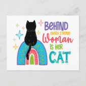 強い女性の背後には猫がいる ポストカード (正面)