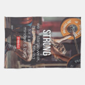 強い女性の重量挙げ言葉感動的 キッチンタオル (横)