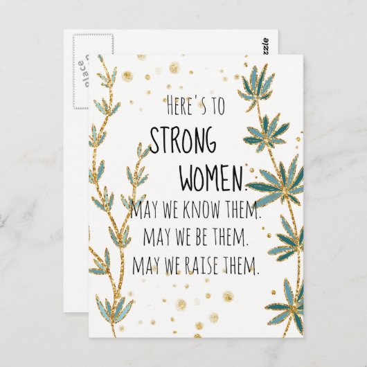 強い女性への金ゴールドグリッター緑のフローラ ポストカード (正面/裏面)