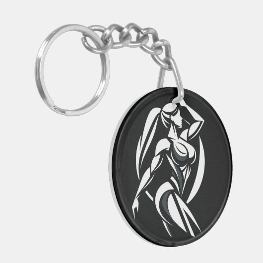 強い女性フィットネス個人訓練ミニマリスト キーホルダー (正面左)