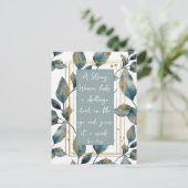 強い女性メッセー前向きジ金ゴールド緑の葉 ポストカード (スタンド正面)