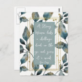 強い女性メッセー前向きジ金ゴールド緑の葉 ポストカード (正面/裏面)