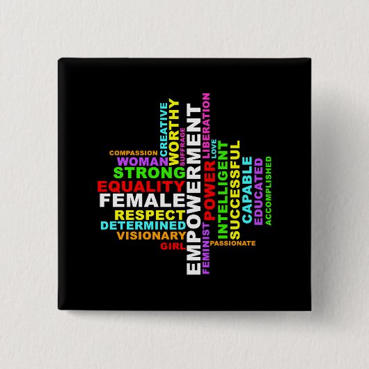強い女性ワードクラウド 缶バッジ (正面)
