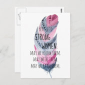 強い女性水色ピンクグレーボーホフェザー ポストカード (正面/裏面)
