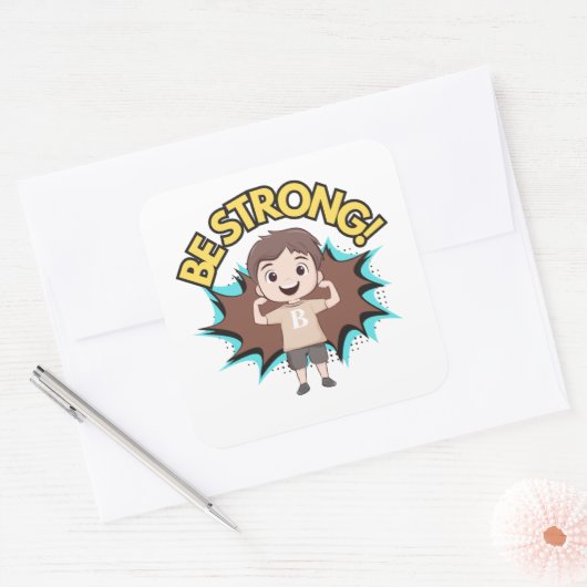 強い小さな男の子で、健康で強い スクエアシール (封筒)