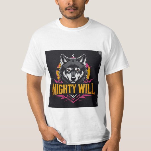 強い意志 – オオカミ Tシャツ (正面)