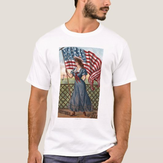 強い愛国心をもって服を着せられた女性 Tシャツ (正面)