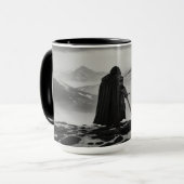 強い戦士マグ – ブラック&ホワイトファンタジーコーヒー マグカップ (正面左)