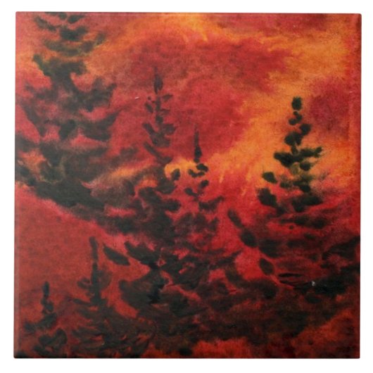 強い日没を伴う尾根に沿った松 タイル (正面)