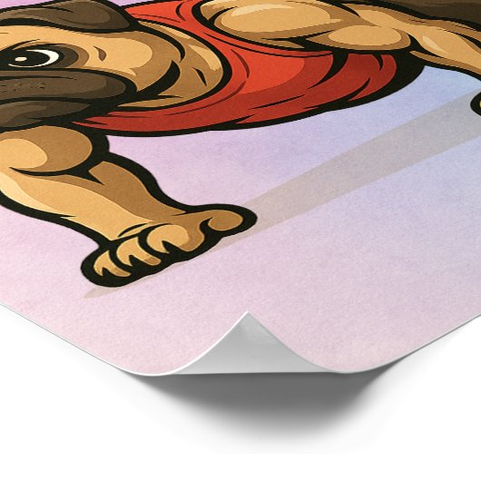 強い犬のママ – 筋肉のパグイラストレーション ポスター (角)