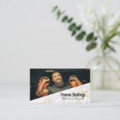 強い男がケトルベルを持ち上げる | フィットネス 名刺 (スタンド正面)