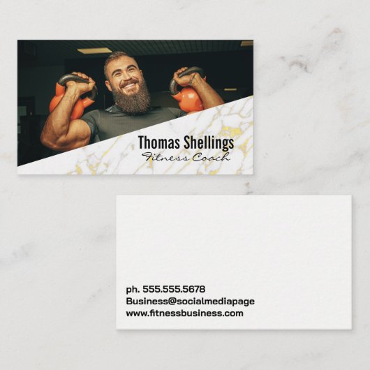 強い男がケトルベルを持ち上げる | フィットネス 名刺 (正面/裏面)