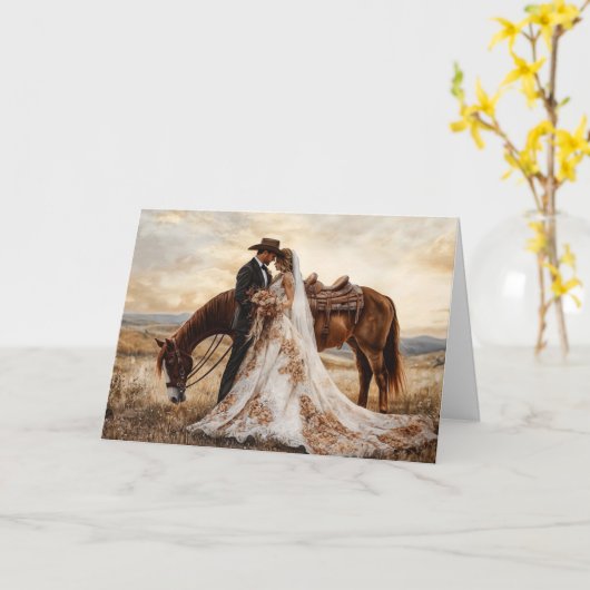 強い結婚絆と愛へのカウボーイの願い カード (黄色い花)