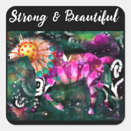 強い美しいお洒落抽象芸術絵を描馬 スクエアシール