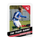 強い赤白でサッカー選手のトレーディングカード マグネット (縦)