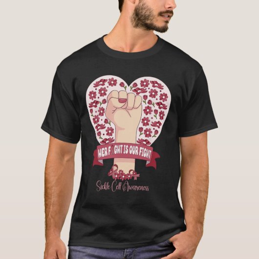 強い鎌状赤血球彼女の戦いは我々の戦いブルゴーニュ Tシャツ (正面)