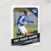 強い青の白でサッカー選手のトレーディングカード コーリングカード (正面)