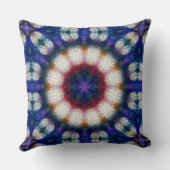 強い風変わり青と赤のグラデーションを持つ万華鏡のように千変万化するパターン クッション (裏面)