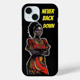 強い黒い女性 – 決して下に戻らない iPhone 15ケース