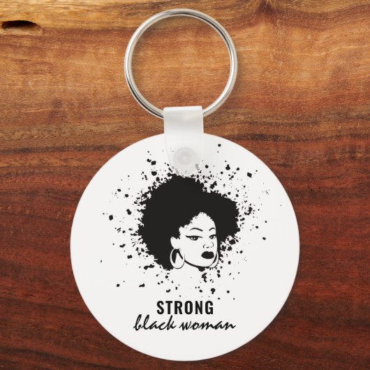 強い黒の女性ボタンキーチェーン キーホルダー (正面)