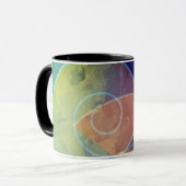 「強い」オレンジ、ブルー、イエロー抽象芸術アートマグカップ マグカップ (正面左)