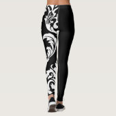 強い、1本の足の白黒の花柄 レギンス (裏面)