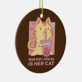 強おもしろいい女の子の後ろに猫が可愛い セラミックオーナメント (右)