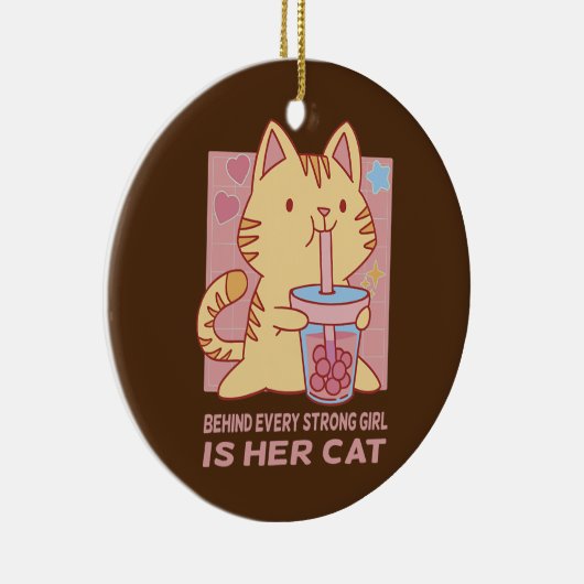 強おもしろいい女の子の後ろに猫が可愛い セラミックオーナメント (右)