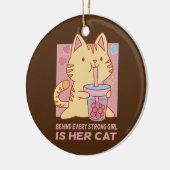 強おもしろいい女の子の後ろに猫が可愛い セラミックオーナメント (左)