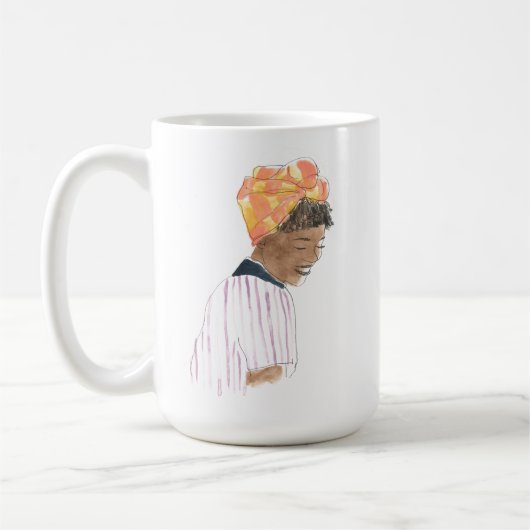 強くて美しい女性が笑顔 コーヒーマグカップ (左)