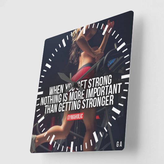 強くなる – 女性のトレーニング やる気を起こさせる スクエア壁時計 (傾斜)