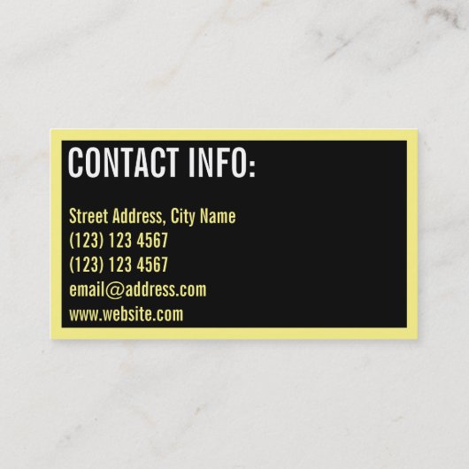 強くはっきりしたなスタイルによって組み立てられる黒い黄色 名刺 (裏面)