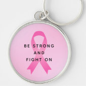 強くピンク色の乳がん引用文で戦う キーホルダー (正面)
