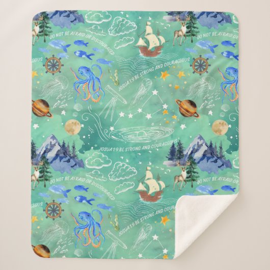 強く勇敢である – シームレスなパターンプリント シェルパブランケット (正面)