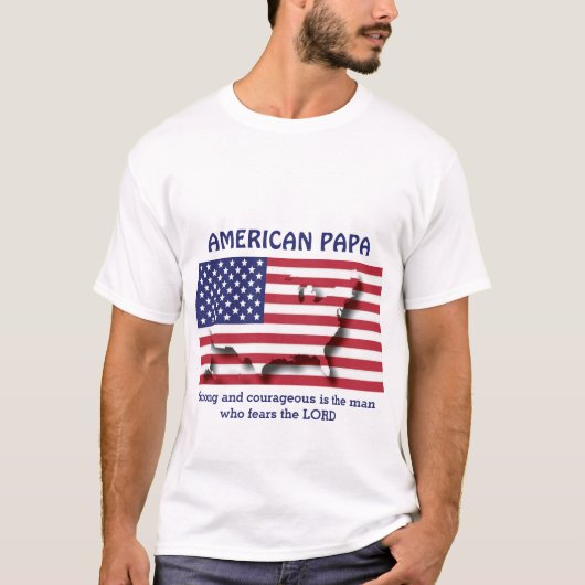 強く勇敢なアメリカのパパパーソナライズされたー Tシャツ (正面)
