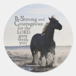 強く勇敢な聖書の聖句Deut 31 Horse ラウンドシール