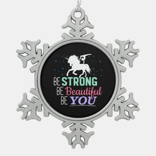 強く美しいYou - Gumstics Unicorn スノーフレークピューターオーナメント (正面)