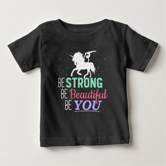 強く美しく自分らしく - 体操ユニコーン ベビーTシャツ (正面)
