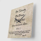 強く、勇敢で、恐れを知らない聖書の引用文Thr スクエア壁時計 (傾斜)